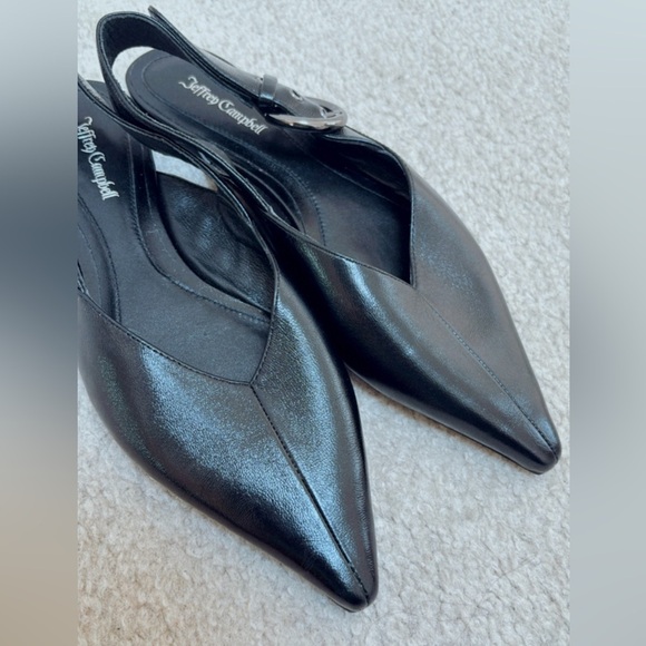 NEW Jeffrey Campbell Scone Slingback Pointed Toe Flat Black Leather Size 6.5 - Picture 4 of 8